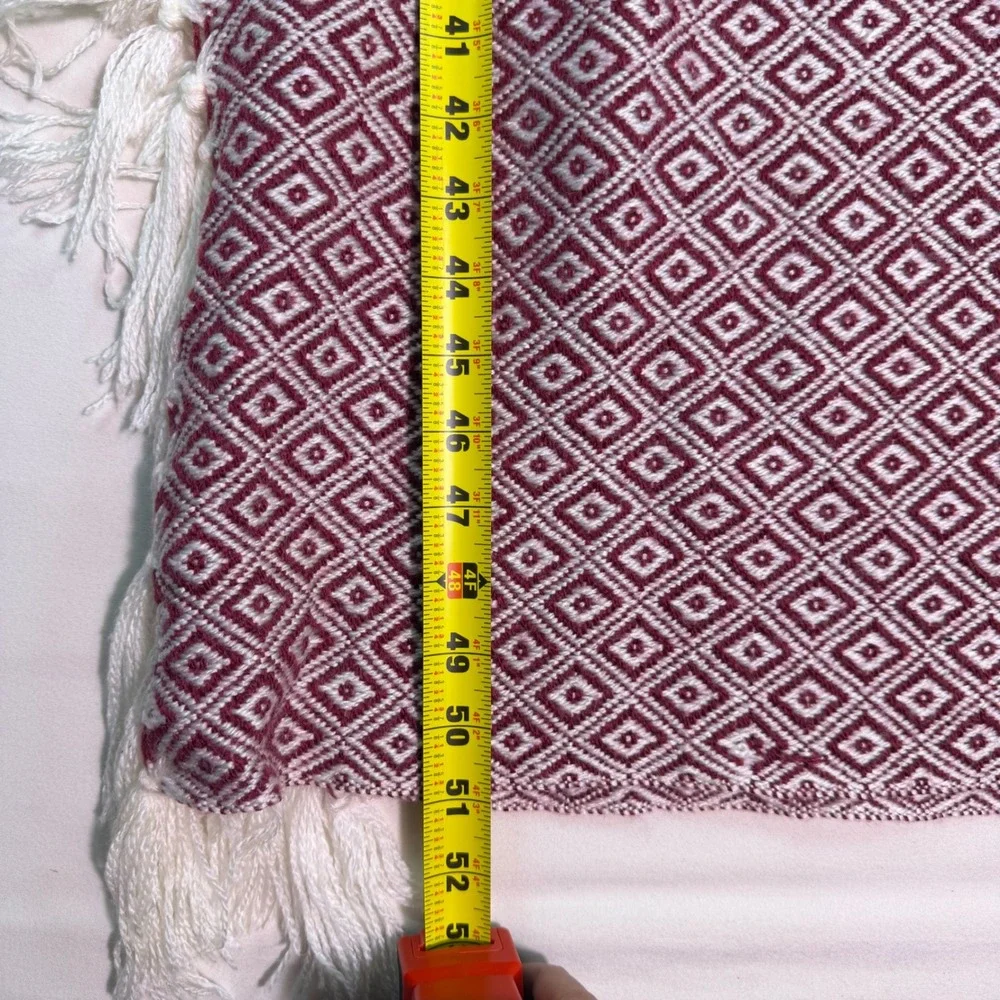 Tahari Home Burgundy White Diamond Geometric Woven Throw Blanket with Tassels